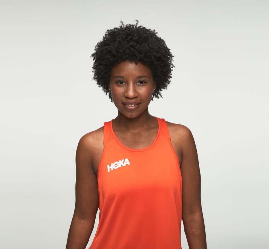 Hoka Australia One One Performance Tank - Womens Tops Orange - PUGRZ-3148